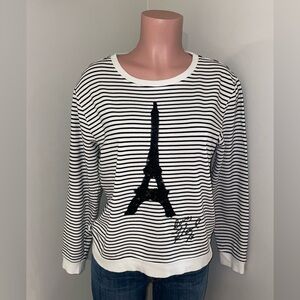Karl Lagerfeld Black and White Striped Long Sleeve Tee